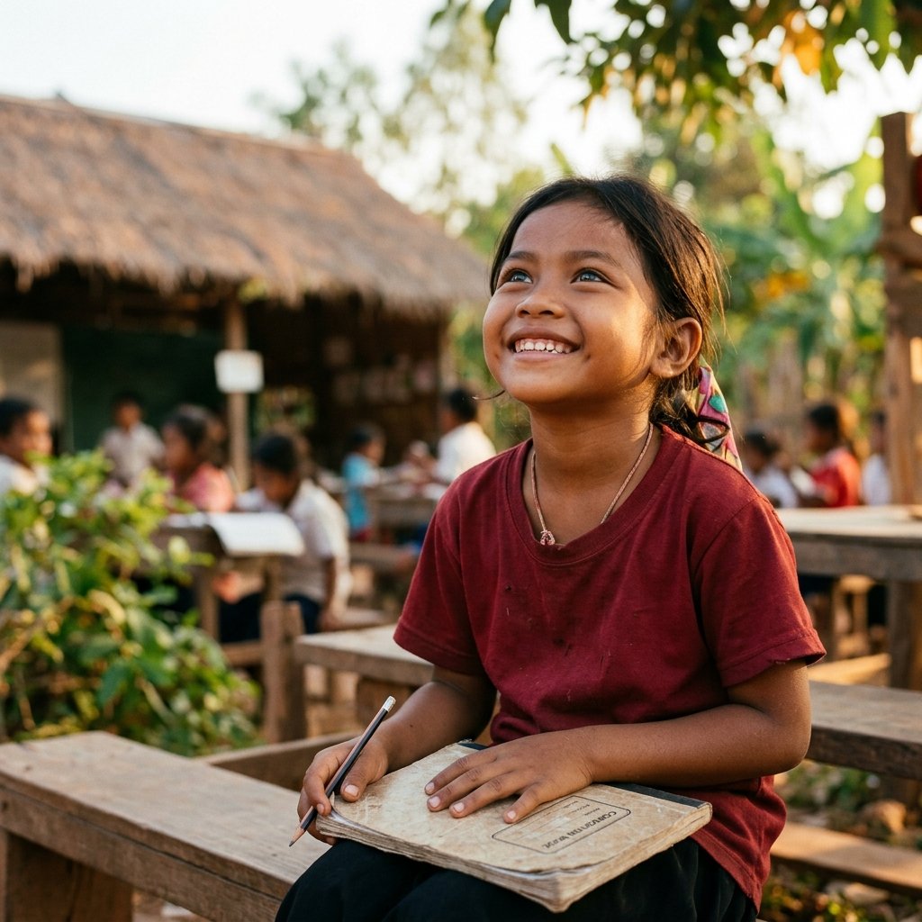 Smiling girl looking up