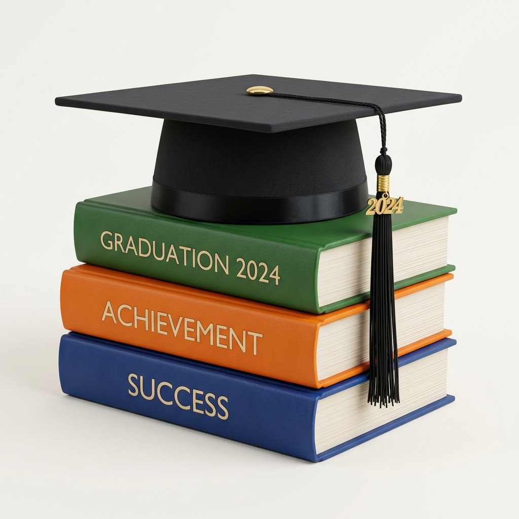Stack of books topped with graduation cap